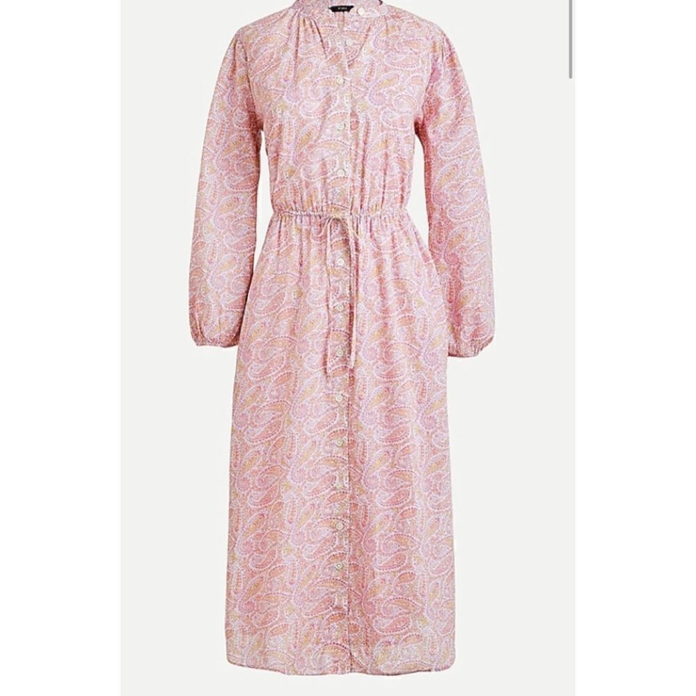 J Crew drawstring waist cotton voile midi dress beach paisley NWT